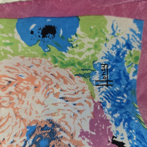 Vintage Honey Floral Patterned Scarf with Pink Border - Picture 4 of 5